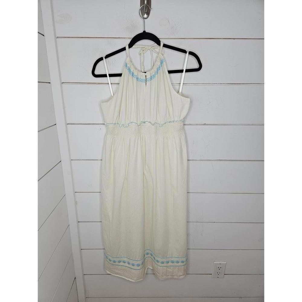 Old Navy XL cream with blue embroidery cotton midi sundress